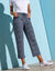 Bedrukte 7/8-broek in geruwd molton (chiné marine)