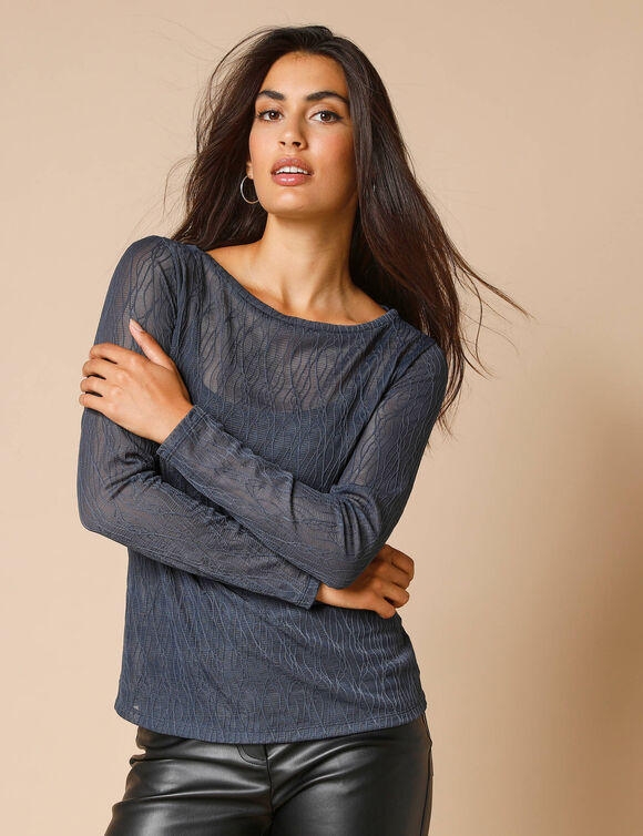T-shirt manches longues, résille fantaisie (gris anthracite)