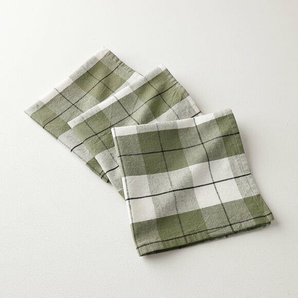 Serviette de table carreaux tissé teint - lot de 3 (vert)