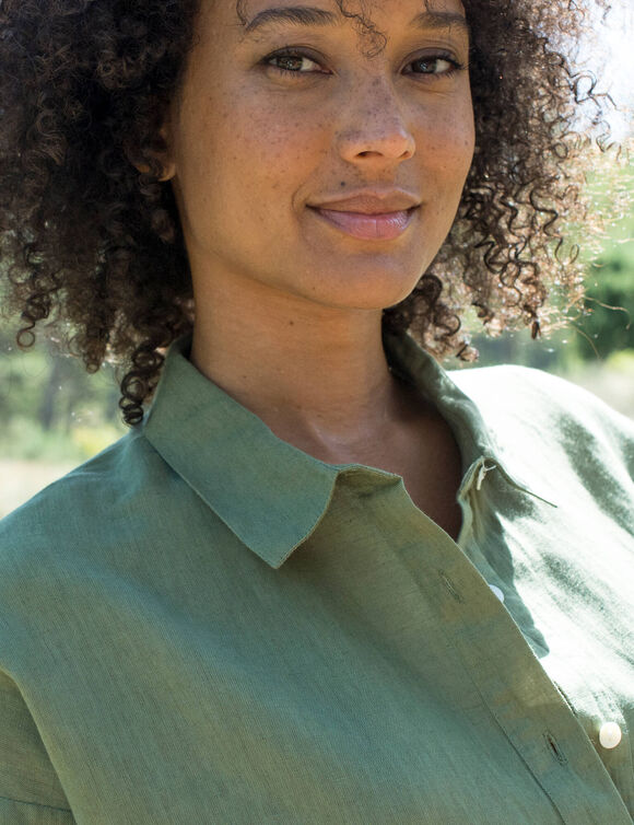 Chemise en coton-lin, manches longues retroussables  (kaki)