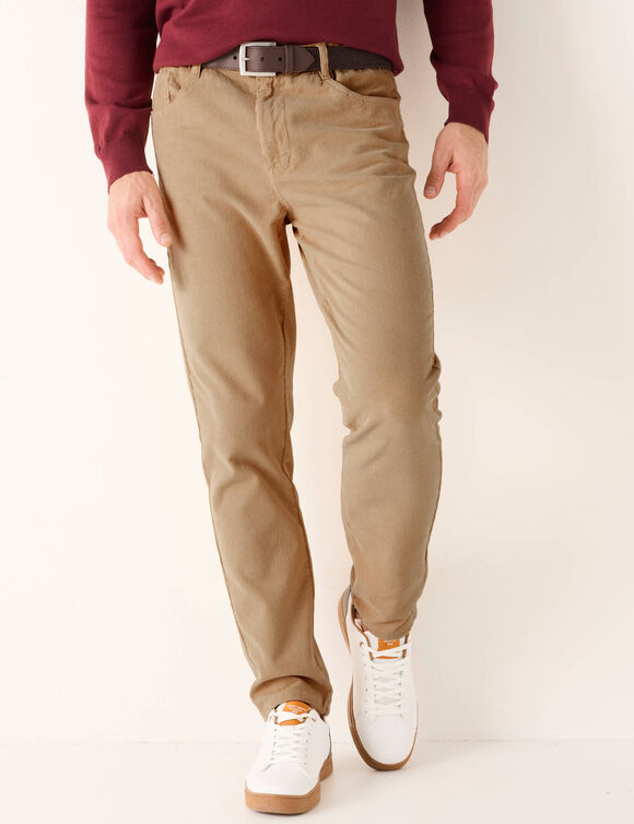 Pantalon 5 poches velours fines c&ocirc;tes &eacute;lastiqu&eacute; c&ocirc;t&eacute;s (beige)