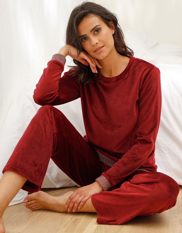 Pyjama in velours met glanzende details, bordeaux (bordeaux)