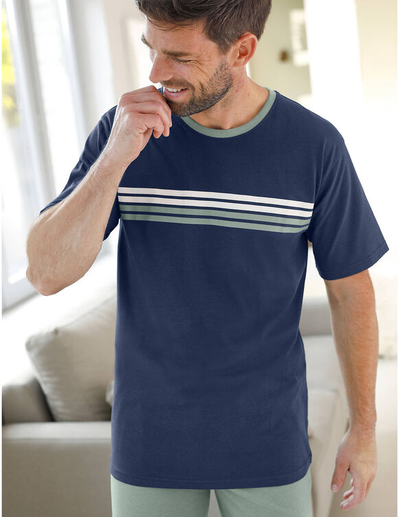 T-shirt pyjama ray&eacute; manches courtes (marine)