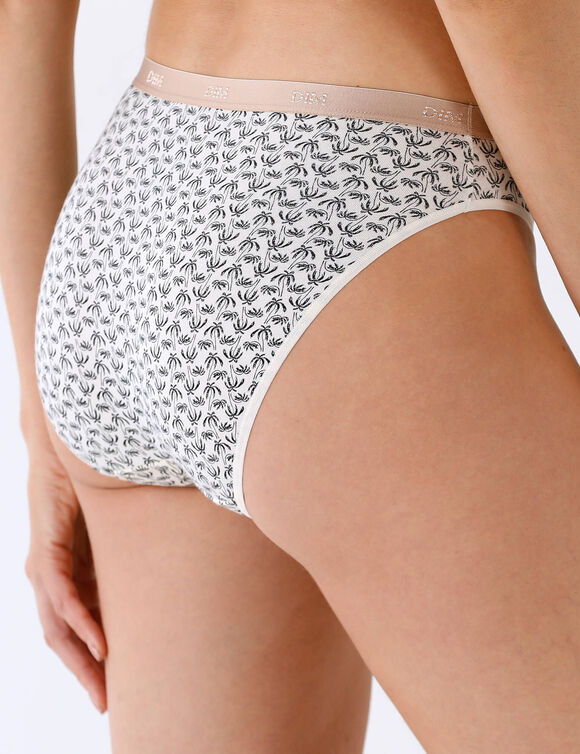 Culotte coton stretch "Les Pockets" imprim&eacute; palmier &ndash; lot de 3 (ivoire / noir)