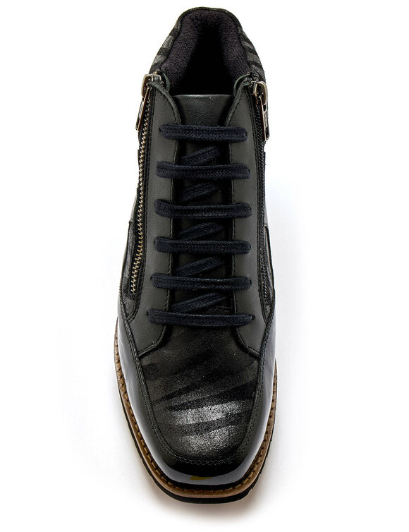 Boots cuir zippées et lacées grande largeur, motifs zébrés (noir)
