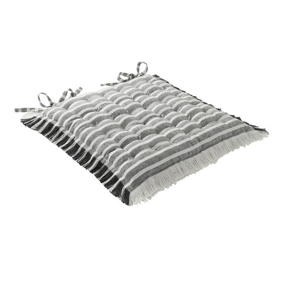 Galette de chaise carrée rayée à franges - lot de 2 (anthracite)