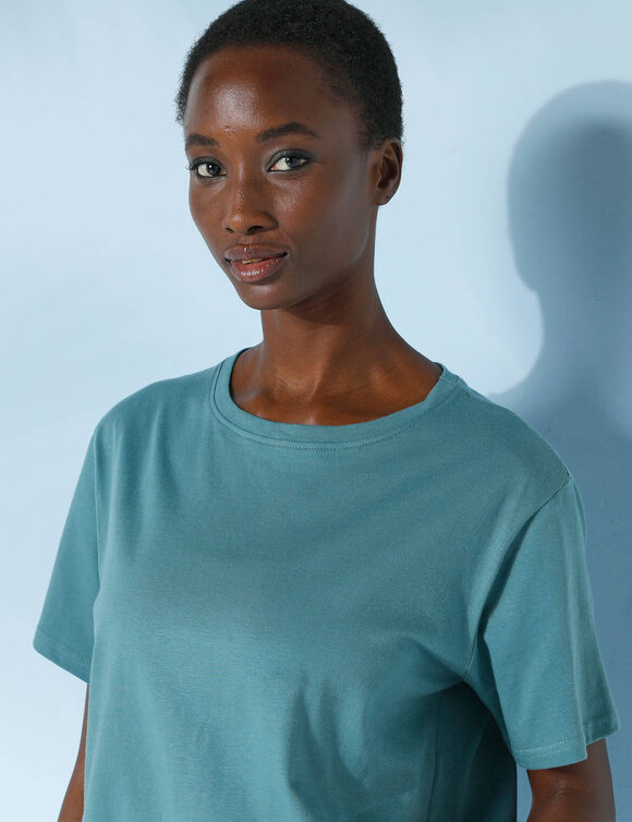 T-shirt "loose" en coton, uni (vert grisé)