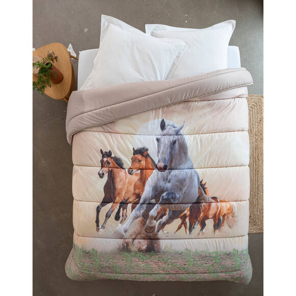 Dekbed in microvezel met paarden in fotoprint 400 g/m2 (beige / bruin)