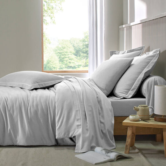 Effen hoeslaken van flanel, 130 g/m&sup2; - randbreedte 32 cm (parelgrijs)