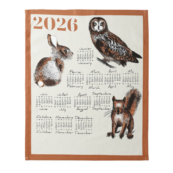 Kalenderdroogdoek : honden, katten, bergdieren - set van 3 (blauw + oranje + terracotta)