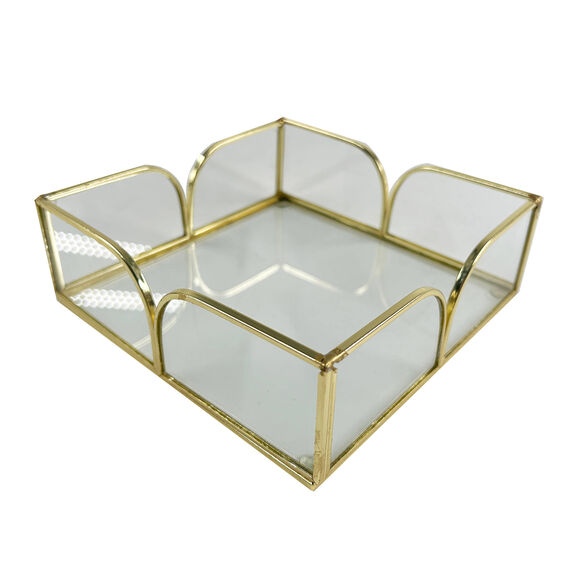 Plateau en verre et m&eacute;tal coloris dor&eacute; (dor&eacute;)