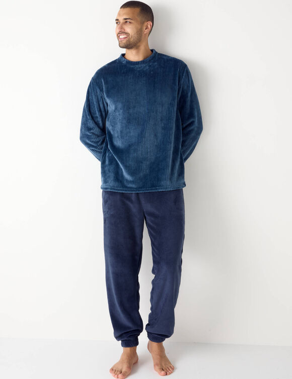 Pyjama en maille polaire texturée, toucher peluche (bleu / marine)