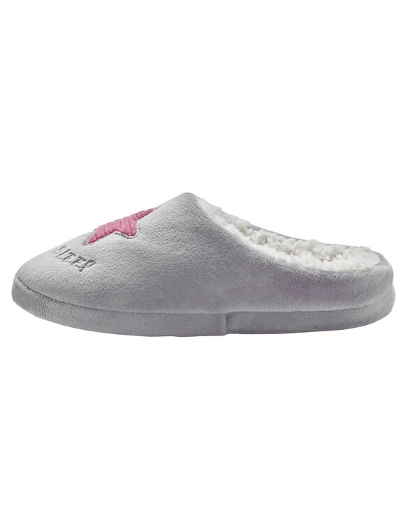 Mules en polaire brod&eacute;es &eacute;toiles (gris clair)