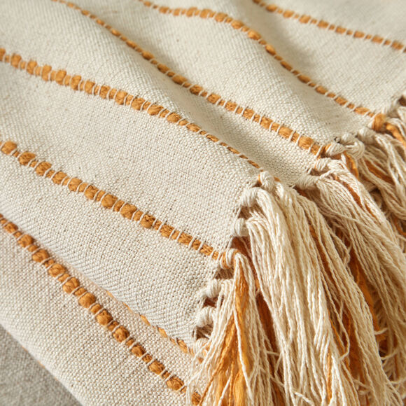 Plaid ou jeté de canapé tissage artisanal (naturel / miel)