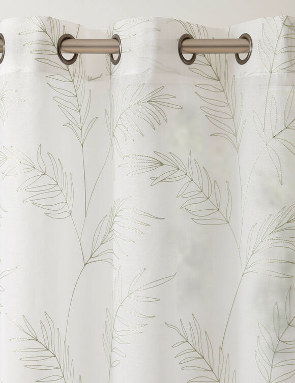 Panneau voilage brod&eacute; grandes feuilles - finition oeillets (amande)