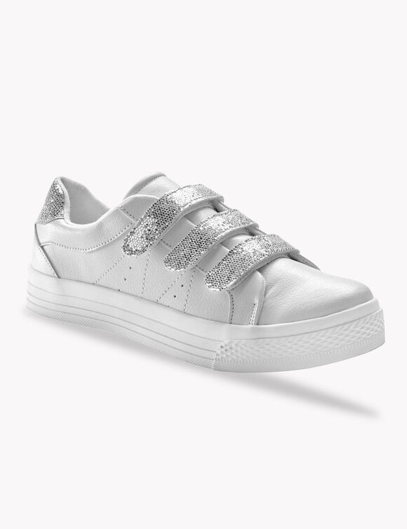 Sneakers met scratchsluiting en pailletten - wit/zilverkleur (wit)