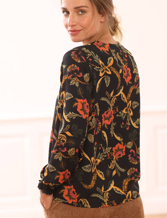 Blouse macramé imprimée (noir / bronze)