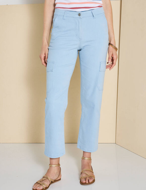 Pantalon 7/8ème cargo, twill stretch (bleu ciel)