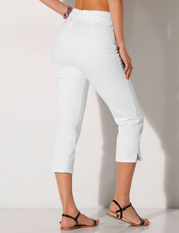 Pantacourt toile stretch, effet ventre plat (blanc)