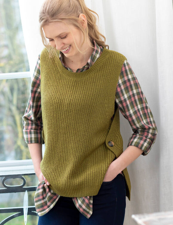 Pull sans manches, forme boite (vert olive)