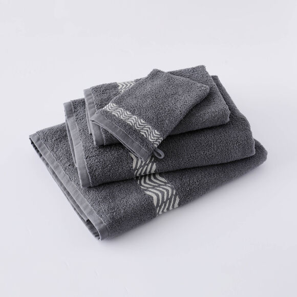 Collection serviettes de bain unies 420 g/m2 liteau fantaisie brod&eacute;, &agrave; personnaliser (anthracite)