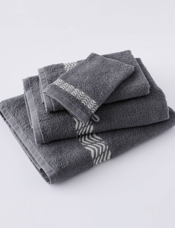 Collectie effen badhanddoeken van 420 g/m&sup2;, met geborduurde sierrand, te personaliseren (antraciet)