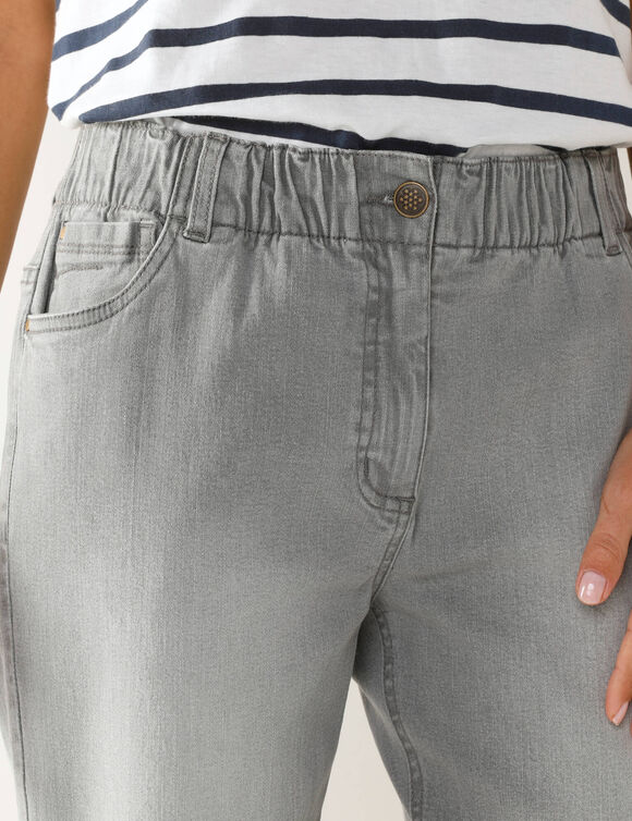 Jean stretch coupe mom confort, taille élastiquée (gris)