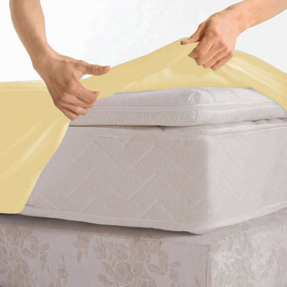 Drap-housse uni percale bonnets 40 cm (jaune p&acirc;le)