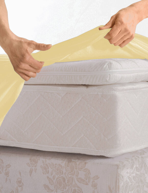 Effen hoeslaken in katoenbatist, hoeken van 40 cm (lichtgeel)