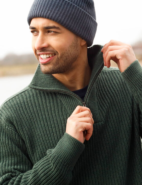 Pull col camionneur côte anglaise 30% laine (vert sapin)