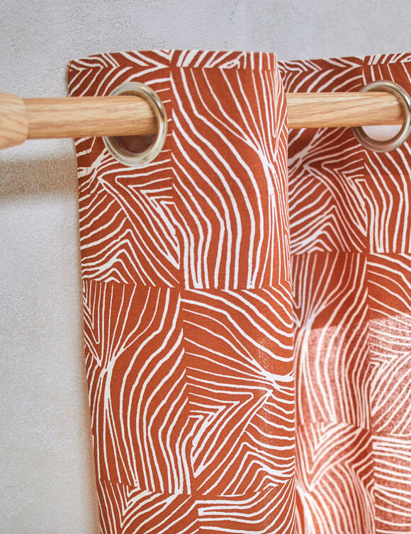Gordijn met 'pootjes' print (terracotta / naturel)