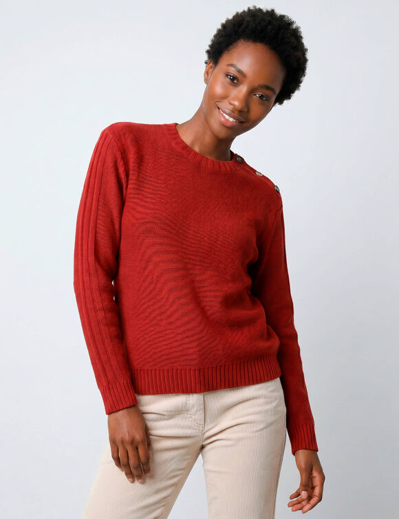 Pull col rond, maille fantaisie (rouge)