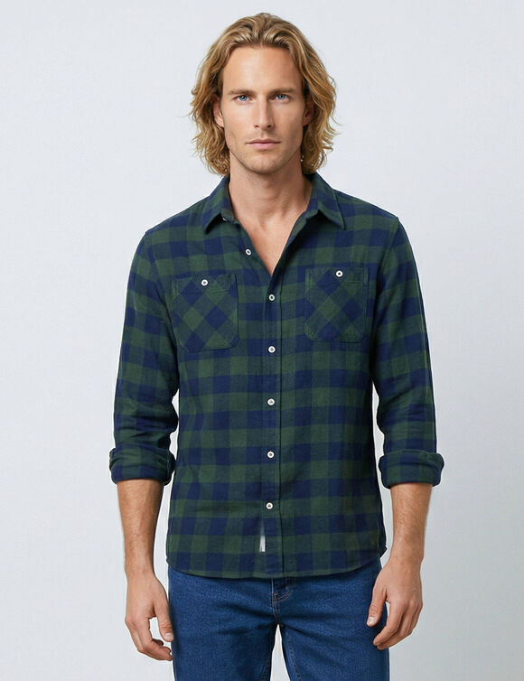 Chemise carreaux &eacute;cossais flanelle (vert / marine)
