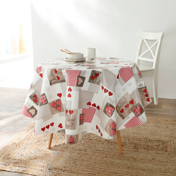 Nappe toile cirée motifs coeurs Berneix  (rouge)