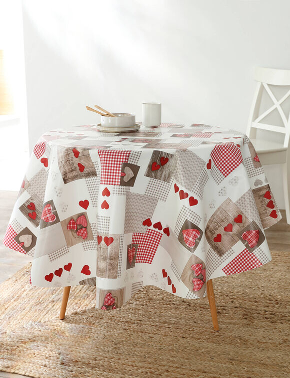 Nappe toile cirée motifs coeurs Berneix  (rouge)