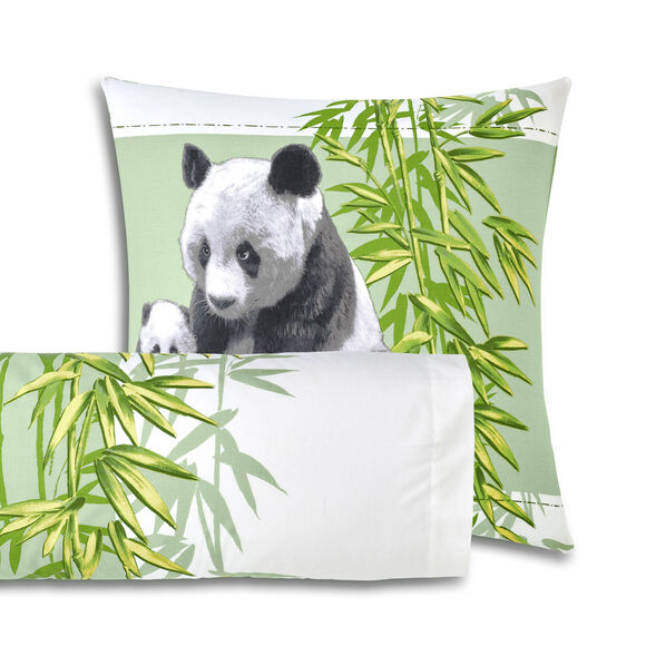 Linge de lit imprimé Pandas, polycoton (vert)