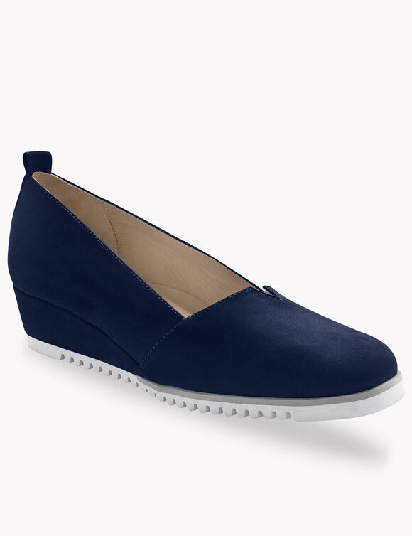 Leren ballerina's met sleehak - marine (marine)