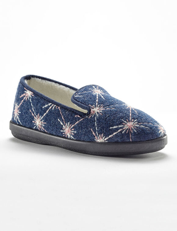Chaussons fourrés brodés (marine)