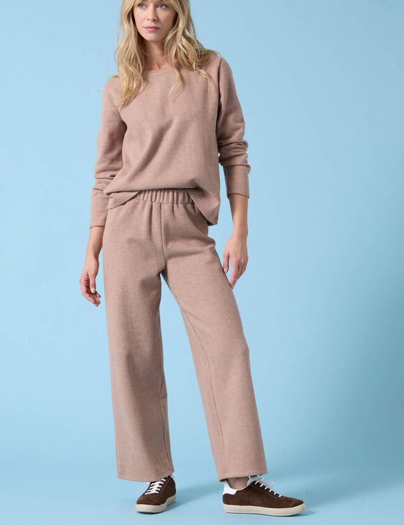 Wijde broek Special voor kleine lengtes effen, geribd (chiné hazelnootbruin)