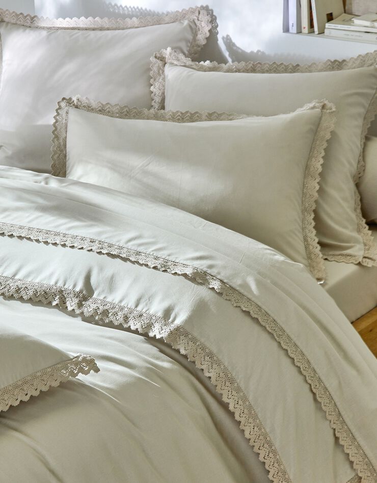 Linge de lit uni dentelle coton (sable)