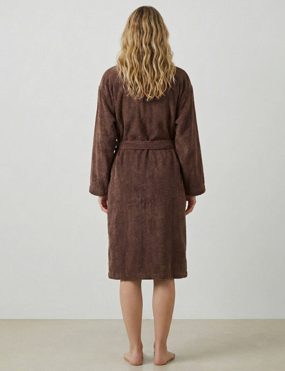 Effen badjas voor volwassenen met kimono-kraag, gepersonaliseerd &ndash; lusjesbadstof 380 g/m&sup2; (chocolade)