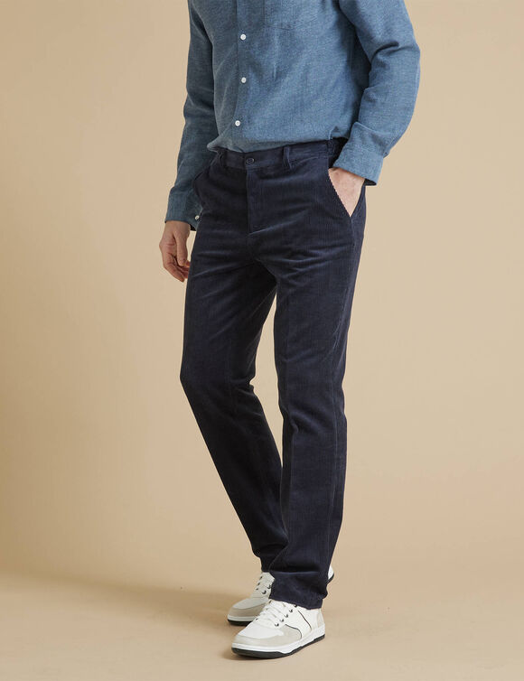 Pantalon ville velours c&ocirc;tel&eacute; &eacute;lastiqu&eacute; c&ocirc;t&eacute;s (marine)