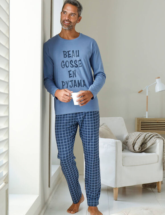 Pyjama met ronde hals en letterprint (blauw / marine)