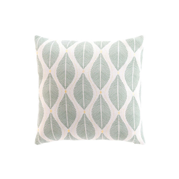 Coussin imprim&eacute; feuilles d&eacute;tails dor&eacute;s  (vert sauge)
