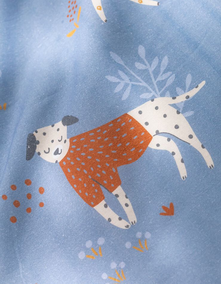 Linge de lit enfant Dalma - coton biologique imprimé chiens (bleu)