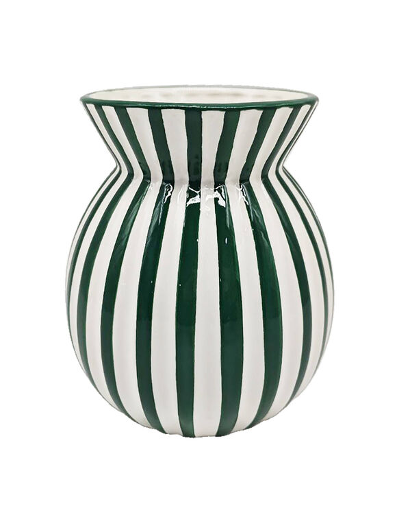 Vase en c&eacute;ramique, &agrave; rayures  (vert / blanc)