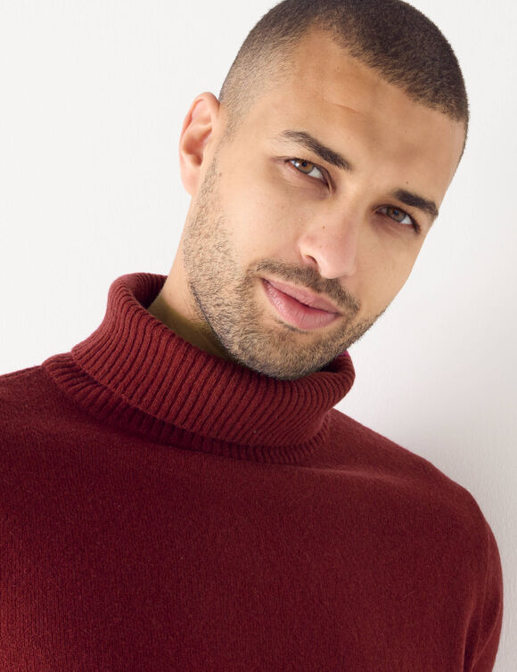 Pull col roul&eacute; en laine m&eacute;lang&eacute;e (bordeaux)