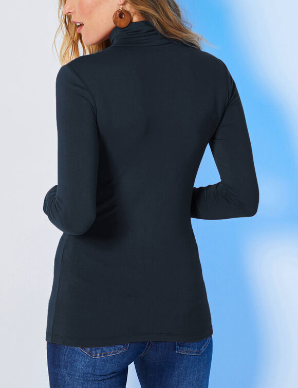 Sous-pull col roul&eacute; coton stretch uni (marine)