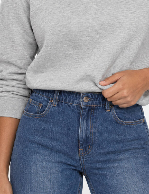 Jean stretch coupe mom confort, taille &eacute;lastiqu&eacute;e (stone)