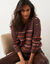 Pull loose rayé, col bateau (chocolat / bois rose)